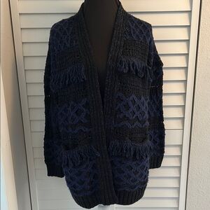 Lucky Brand Black and Blue Cable Knit Cardigan